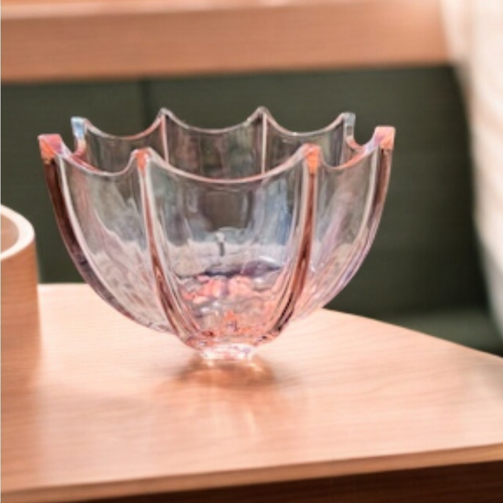 Vintage 1960s Westmoreland Umbrella Bowl Pink Glass 8 Point Dish Bowl 5.5"W 3.5"
